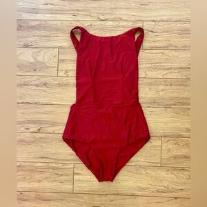 EUC Shimmery Coral Roxy Low Back Bost Neck One Piece Swimsuit Bathing Suit